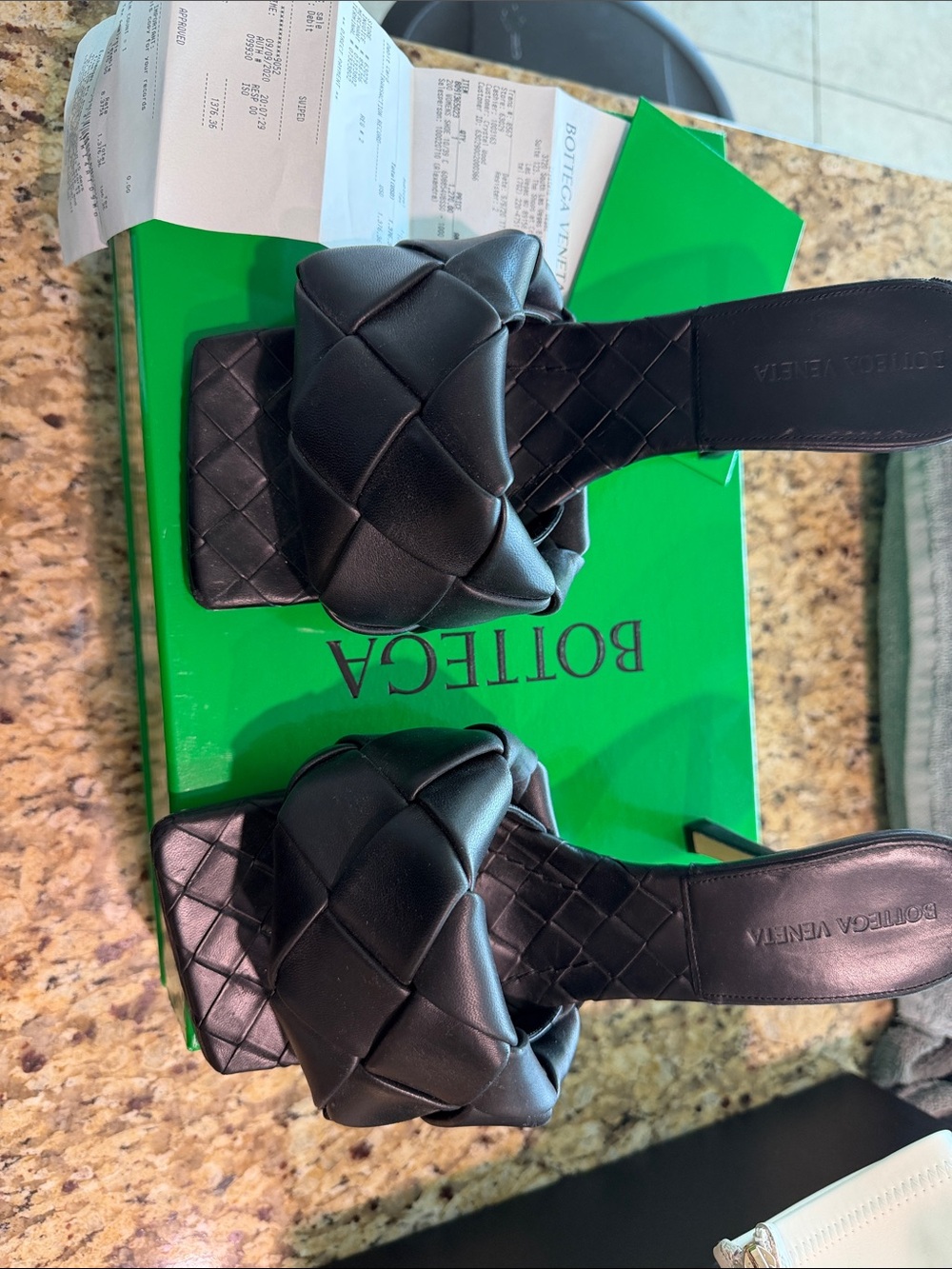 Bottega Veneta Black Padded Intrecciato Slide Heels